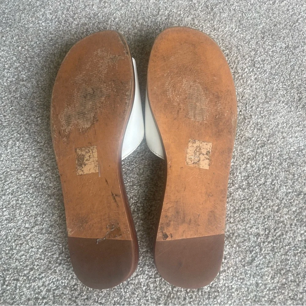 J. Crew Gretchen Buckle Slide Sandals 9.5 White Vachetta Leather Slip On - Picture 7 of 8